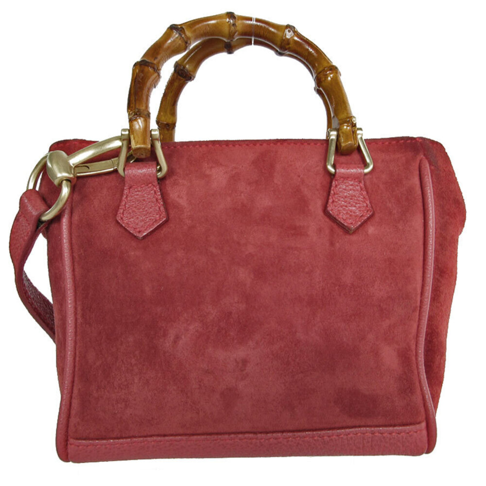 Gucci Gold Shoulder Handbag Crossbody Bag Red Bamboo Suede Gold Red